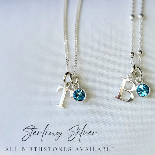 Custom Initial and Birthstone Necklace- 925 Sterling Silver