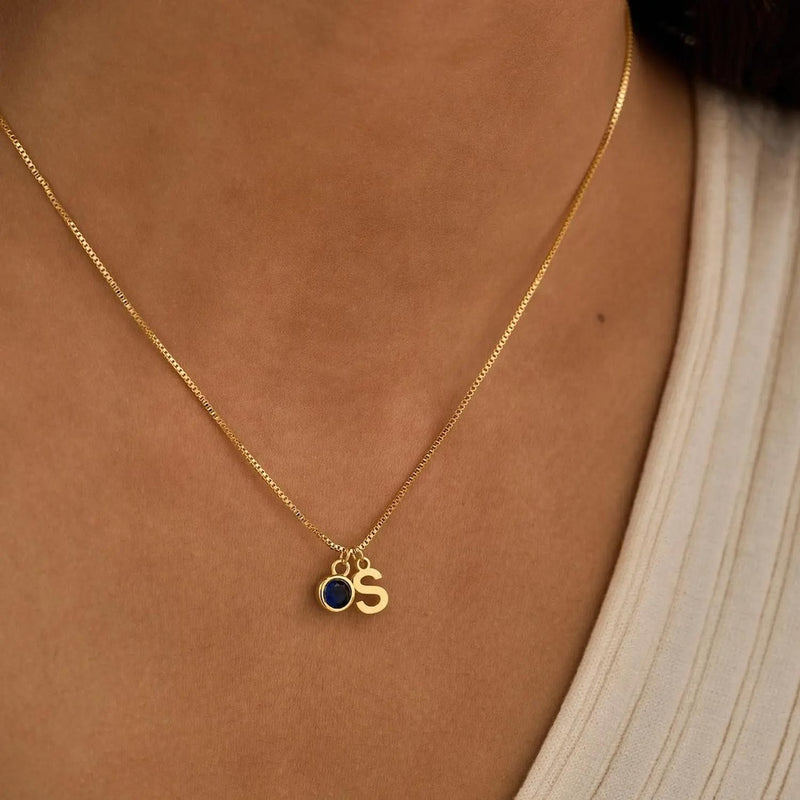 Personalized Birthstone Initial Necklace