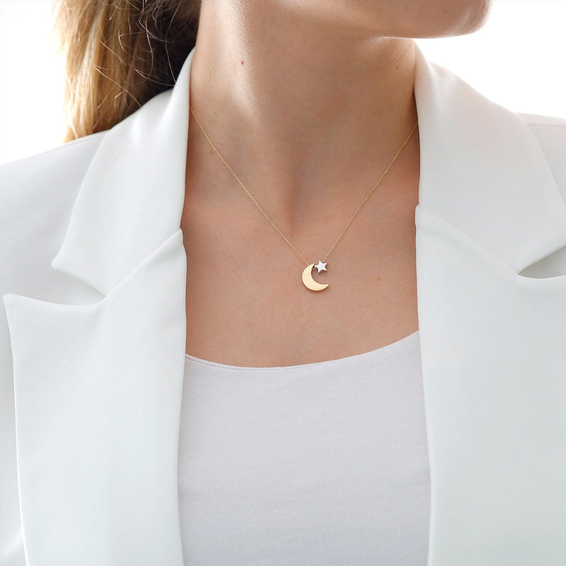 Moon and Star Necklace-925 Sterling Silver