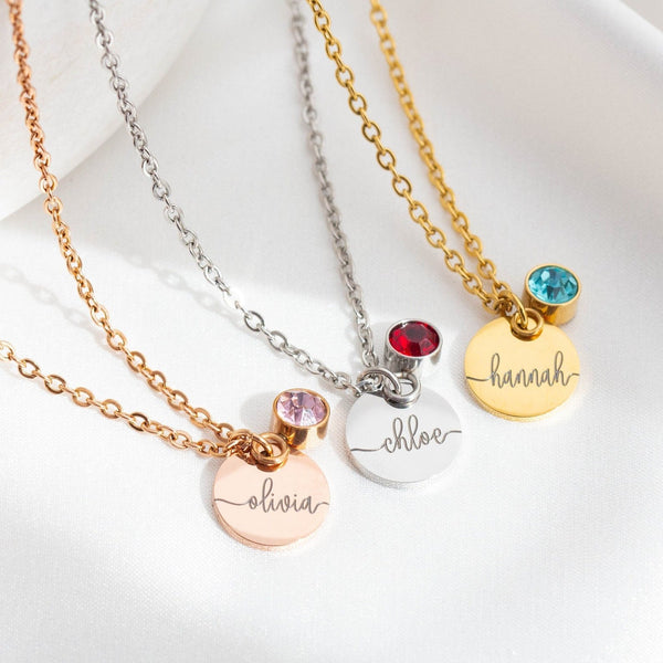 Custom Engraved Name Necklace with Birthstone