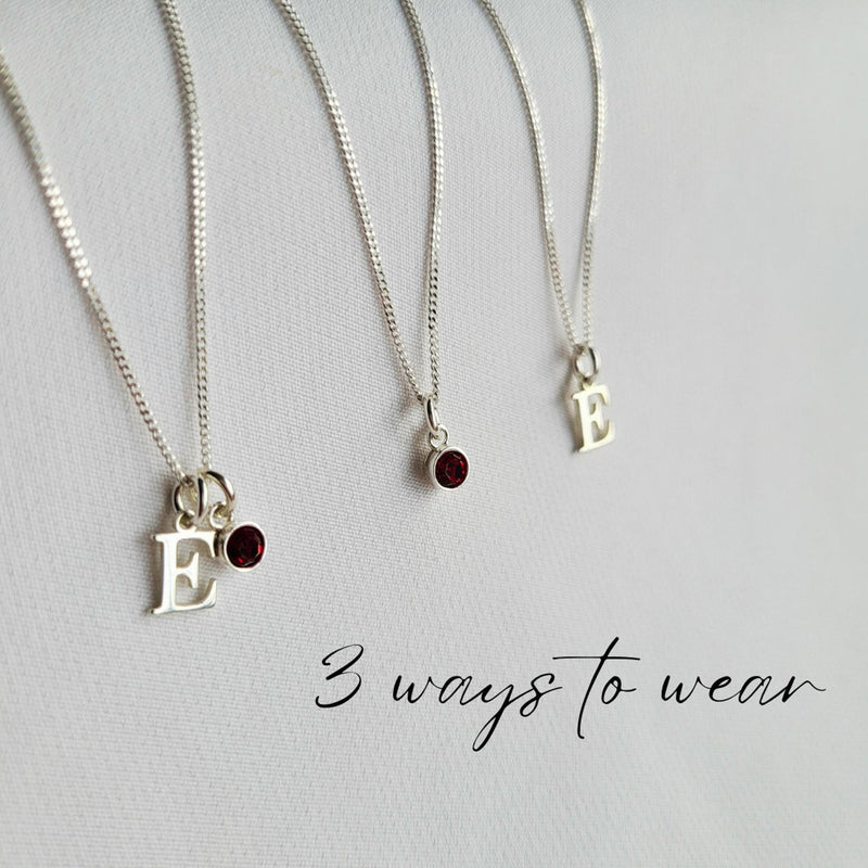 Custom Initial and Birthstone Necklace- 925 Sterling Silver