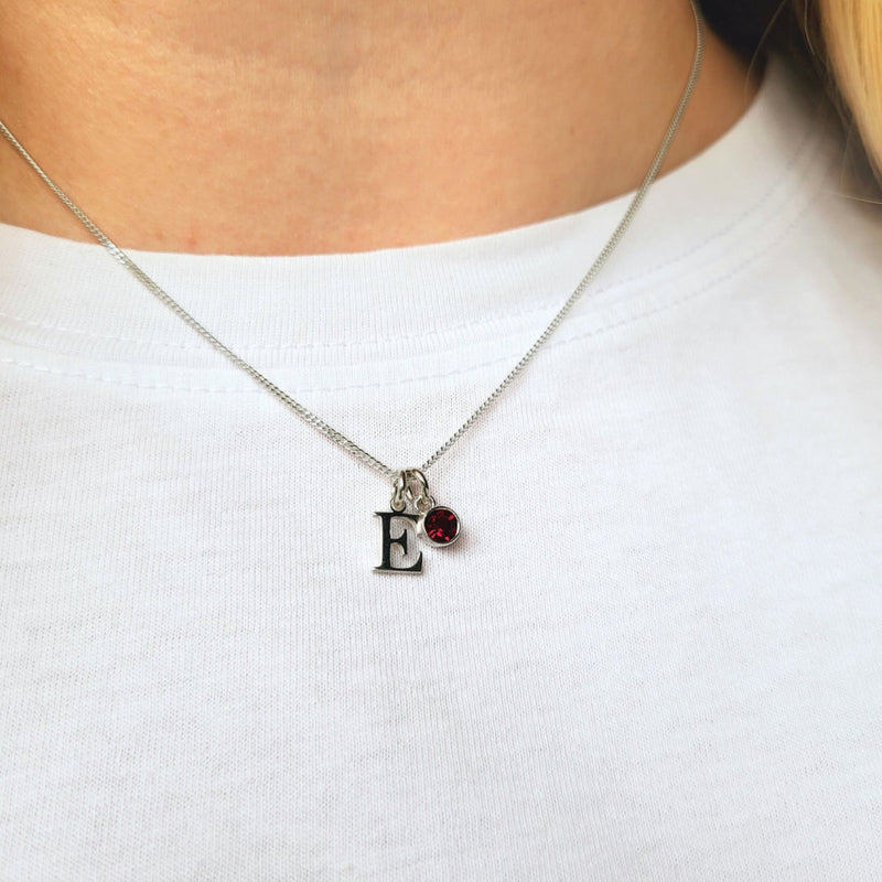 Custom Initial and Birthstone Necklace- 925 Sterling Silver