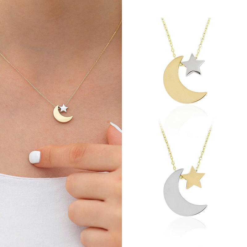 Moon and Star Necklace-925 Sterling Silver