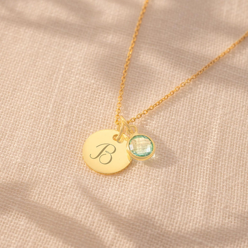 925 Silver Initial and Birthstone Personalised Necklace