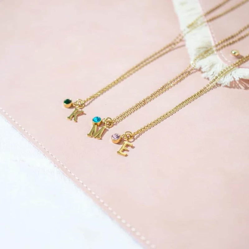 Personalized Birthstone Initial Necklace