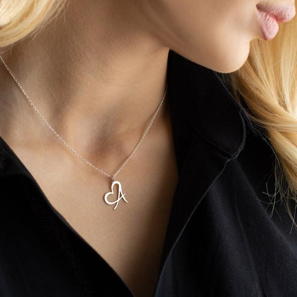 Initial Necklace with Heart by Artsy Store