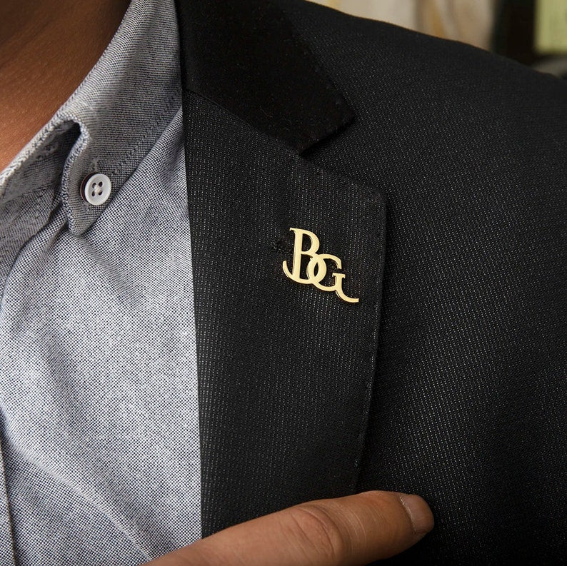 Custom Initials Brooch For Groom Business Event