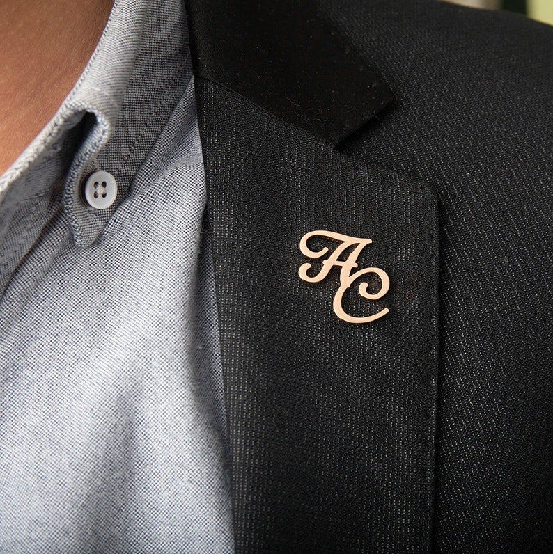 Custom Initials Brooch For Groom Business Event