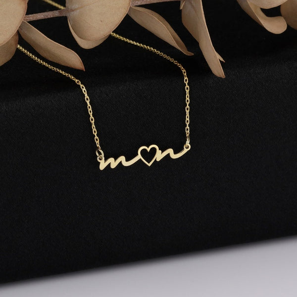 Personalized Double Initial Letter Necklace with Minimal Heart