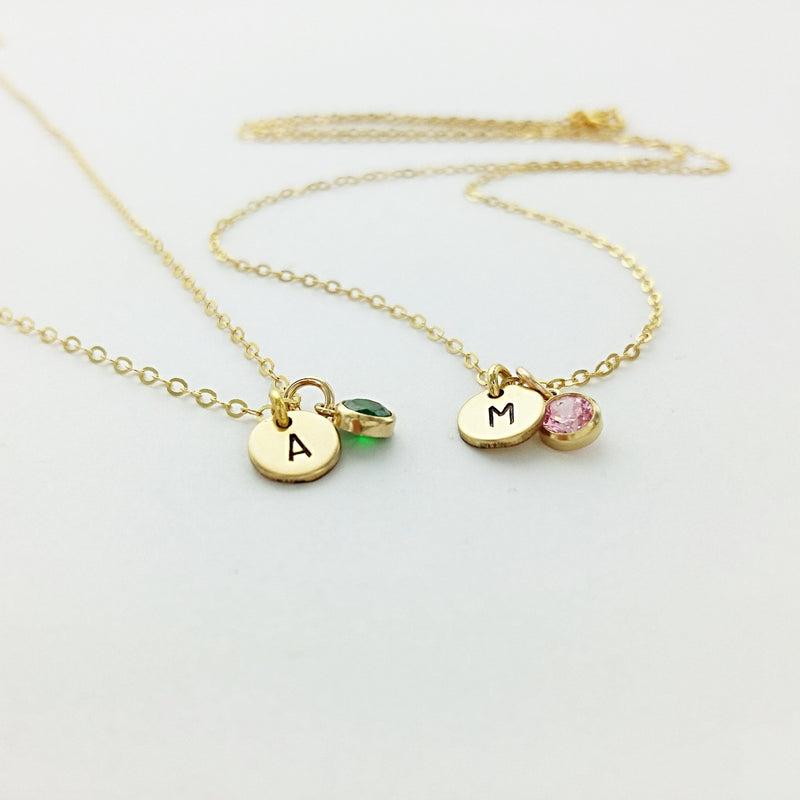 Teeny Initial and Birthstone Necklace