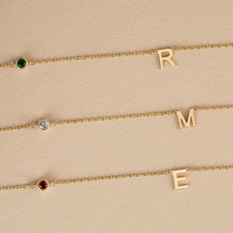 Initial Necklace With Birthstone