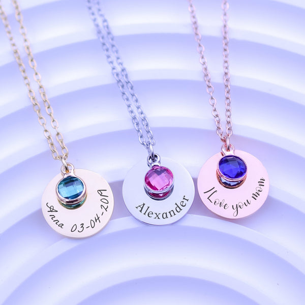 Personalized Engraved Birthstone Necklace Gemstone