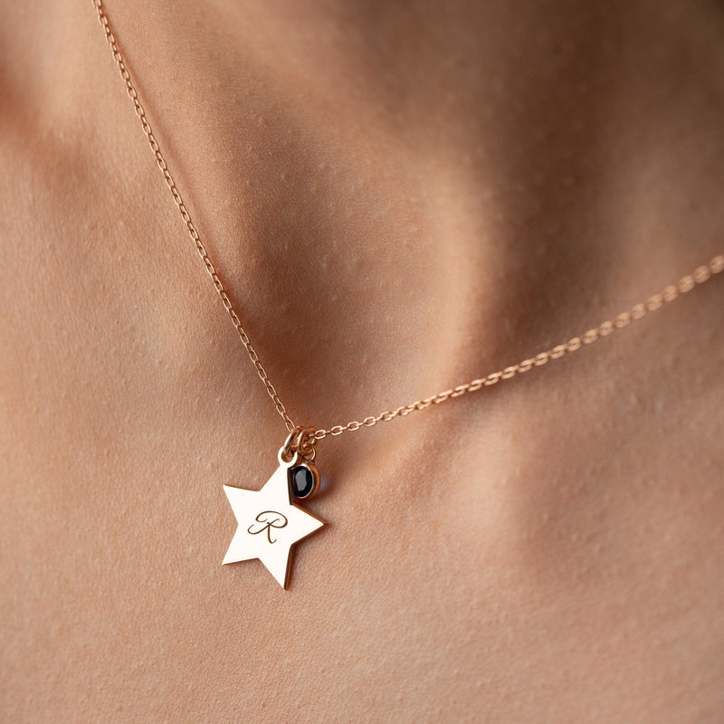 Star Initial Necklace with Birthstone