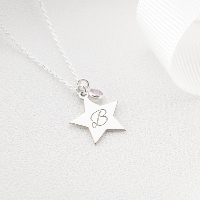 Star Initial Necklace with Birthstone