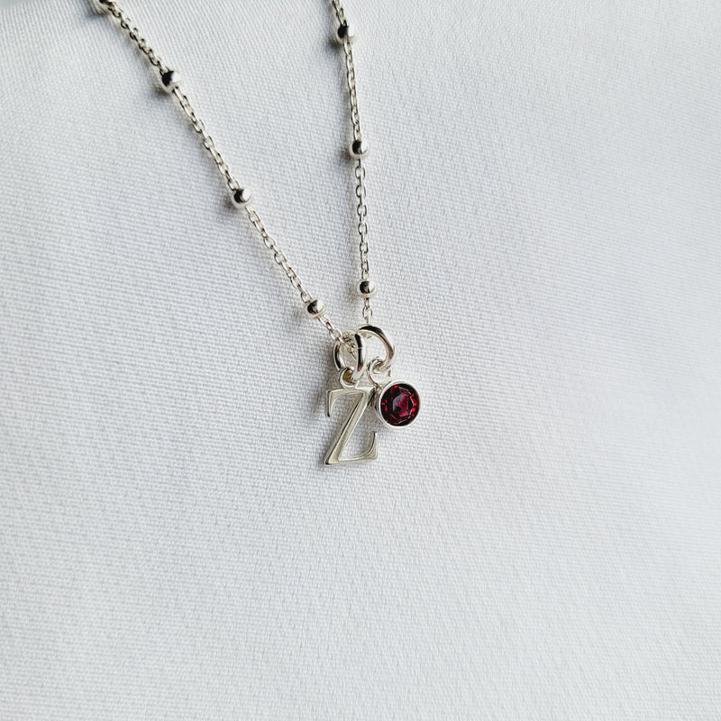 Custom Initial and Birthstone Necklace- 925 Sterling Silver