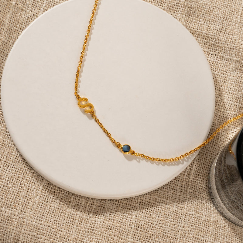 Initial Birthstone Sideways Necklace