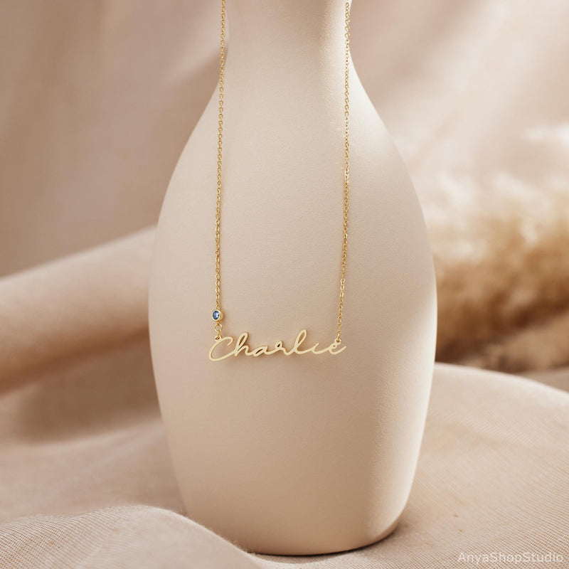 Custom Name Necklace with Birthstone