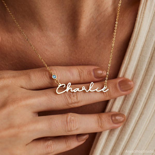 Custom Name Necklace with Birthstone