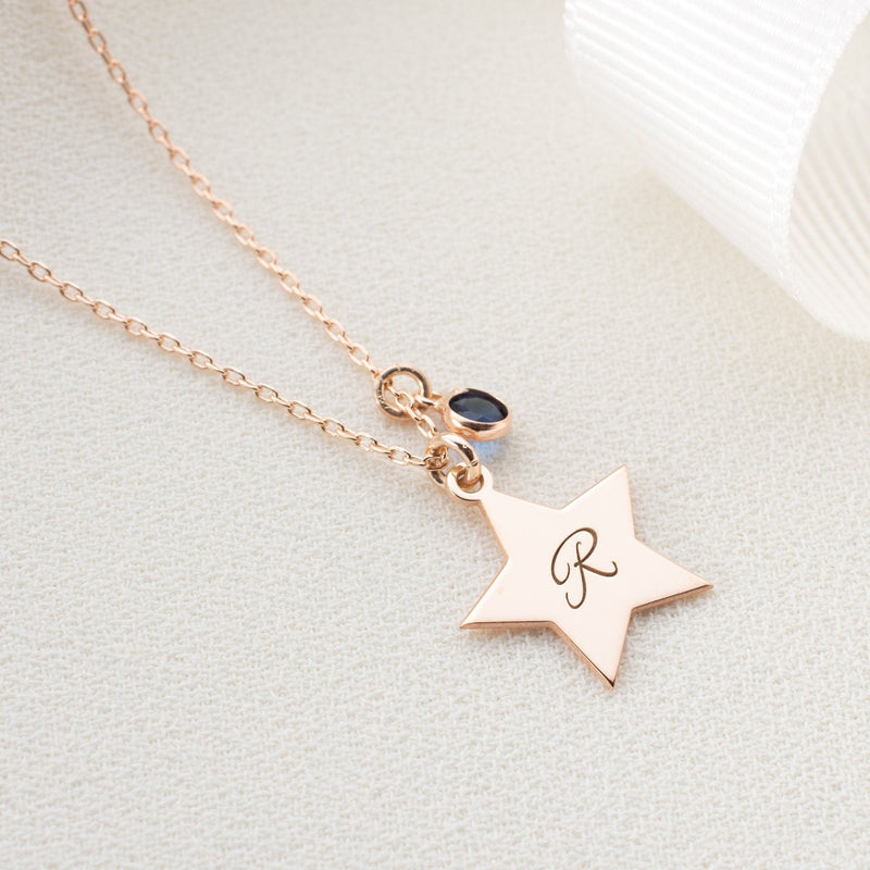 Star Initial Necklace with Birthstone